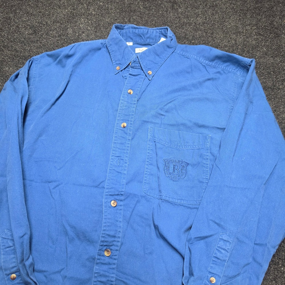 Vintage Bugle Boy Co Mens Blue‎ Cotton Long Sleeve Button Down Shirt Large Logo